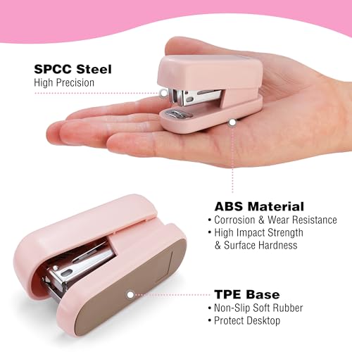WORKPRO Mini Stapler with Staples, Pink Stapler Set Includes Two Small Staplers, One Staple Remover, 2000 Standard Staples - Cute Staplers for Desk with Non-Slip Base, Lock Design - Pink Ribbon - Image 3