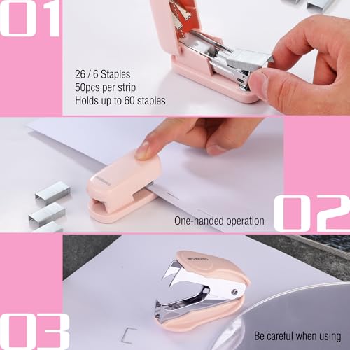 WORKPRO Mini Stapler with Staples, Pink Stapler Set Includes Two Small Staplers, One Staple Remover, 2000 Standard Staples - Cute Staplers for Desk with Non-Slip Base, Lock Design - Pink Ribbon - Image 5