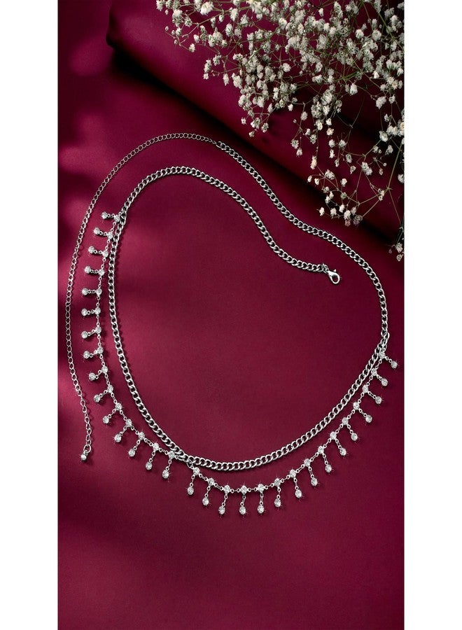 Peora Silver Plated MultiLayer Body Chain Summer Beach Belly Chain Kamarbandh Waist Chain Dress Belt Jewellery for Women Girls - Image 2