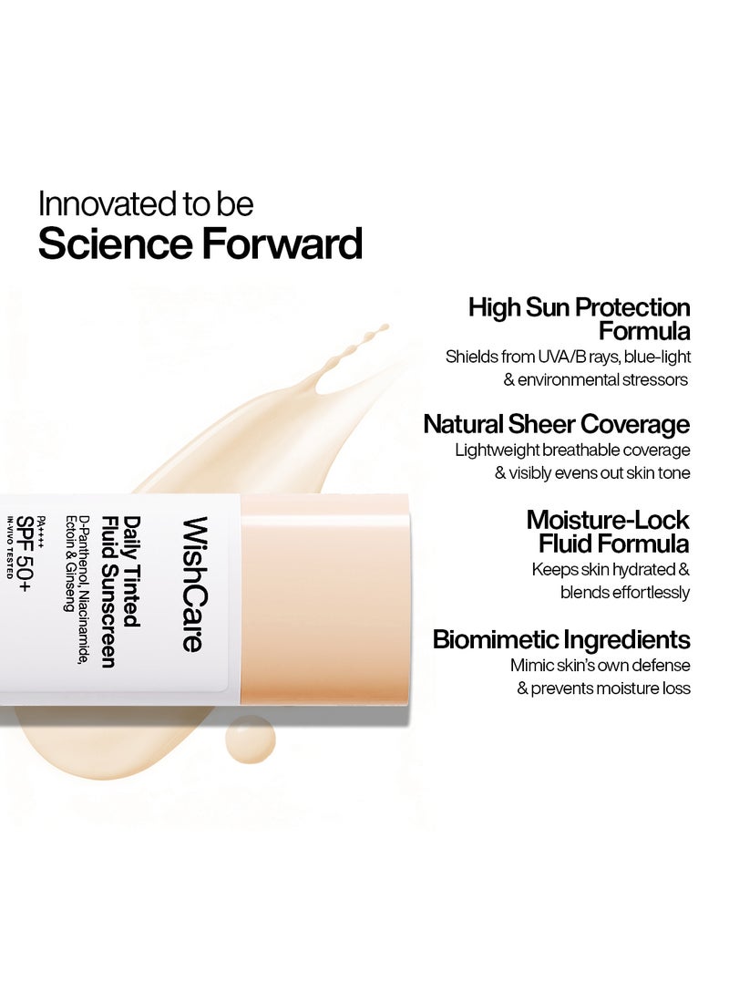 WishCare Daily Fluid Tinted Sunscreen SPF50 PA++++| L102 | Broad Spectrum Protection for all skin types | In-Vivo Tested Tinted Sun Screen | D-Panthenol, Niacinamide, Ectoin & Ginseng | Evens & Protects | 50ml - Image 4