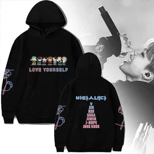 Teiniuby K-pop Women Men Hoodie Love Yourself Sweatshirt Pullover Jungkook Jimin V Suga RM J-Hope Lightweight Jacket Sweater (Black,Medium) - Image 3