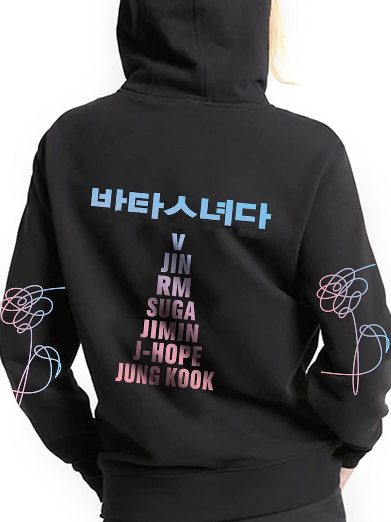 Teiniuby K-pop Women Men Hoodie Love Yourself Sweatshirt Pullover Jungkook Jimin V Suga RM J-Hope Lightweight Jacket Sweater (Black,Medium) - Image 2