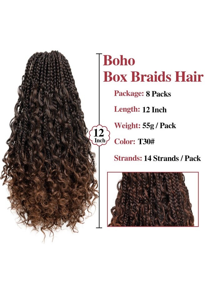ROKTRESS - Boho Box Braids Crochet Braids 12Inch Box Braids Crochet Hair Crochet Box Braids With Curly Ends Boho Box Braids Crochet Hair Synthetic Crochet Braids For Black Women（12Inch 8Packs T30） - Image 1