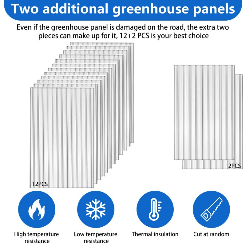 DGSL 14 Pcs Polycarbonate Greenhouse Panels, 4' x 2' x 0.24'' Twin-Wall Panels, Polycarbonate Sheet for All Weather Outdoor Garden and Greenhouse Covering - Image 2