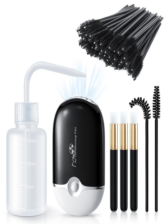 mlogiroa Lash Fan Eyelash Extension Supplies with USB Mini Portable Fans 3 Lash Shampoo Brush 50 Eyelash Mascara Brushes 1 Plastic Wash Bottle for Lash Extension（Black） - Image 1