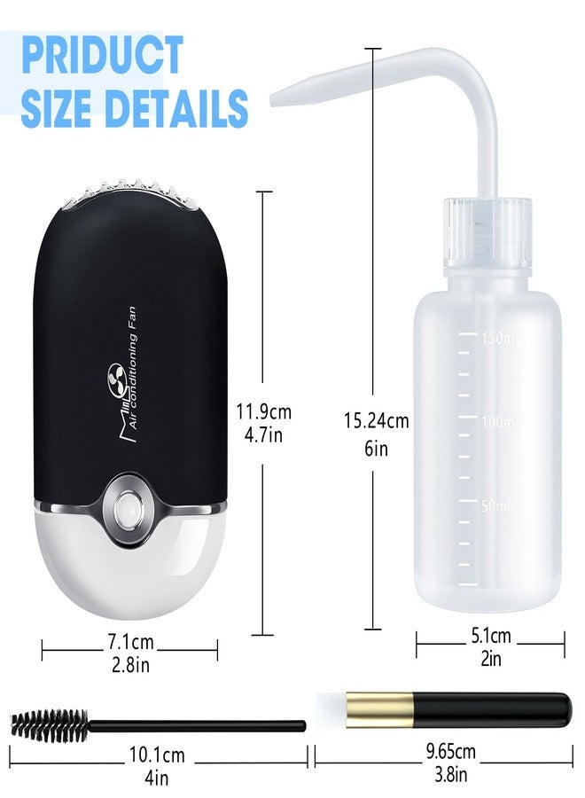 mlogiroa Lash Fan Eyelash Extension Supplies with USB Mini Portable Fans 3 Lash Shampoo Brush 50 Eyelash Mascara Brushes 1 Plastic Wash Bottle for Lash Extension（Black） - Image 2