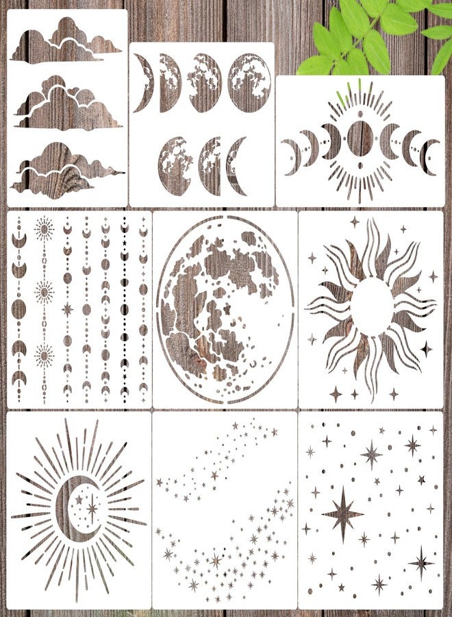 SUNVERSE Moon Stencils for Painting Star Stencil Reusable Sun Clouds Stencils for Painting on Wood Furniture Canvas Fabric Walls - Image 1