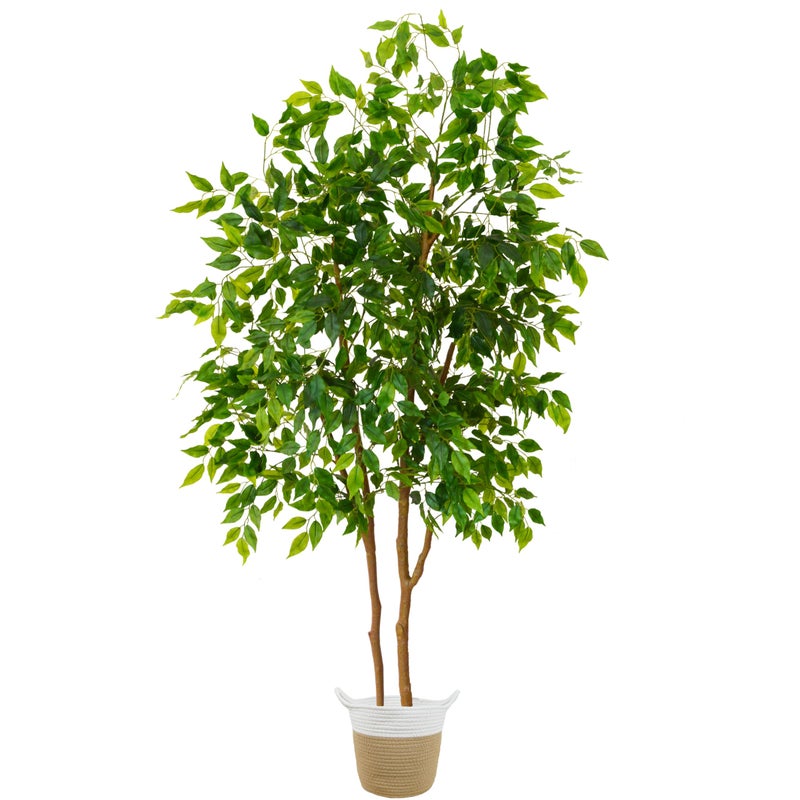 Warmplants Artificial Ficus Tree, 6ft Tall Fake Ficus Tree with Basket, Faux Plant for Indoor Outdoor Home Livingroom Office Garden Porch DÃ©cor - Image 2