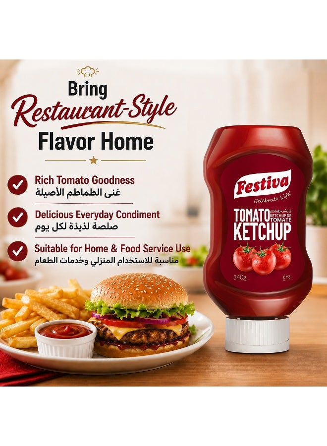 Festiva Premium Tomato Ketchup 340g Squeezy Upside Down Bottle - Rich Tomato Sauce for Burgers, Sandwiches, Fries and Snacks - Cooking and Dipping Sauce - Image 5