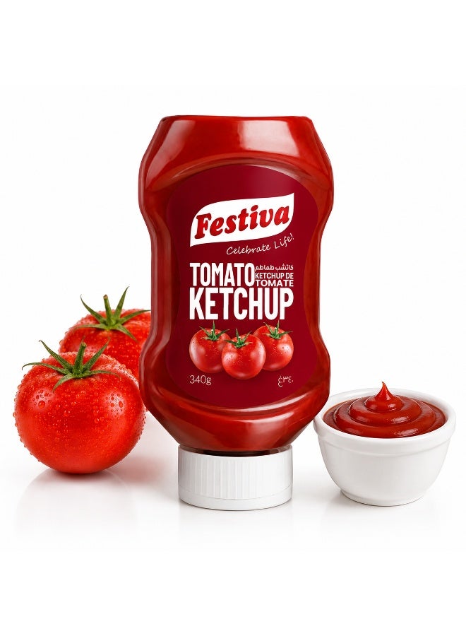 Festiva Premium Tomato Ketchup 340g Squeezy Upside Down Bottle - Rich Tomato Sauce for Burgers, Sandwiches, Fries and Snacks - Cooking and Dipping Sauce - Image 1