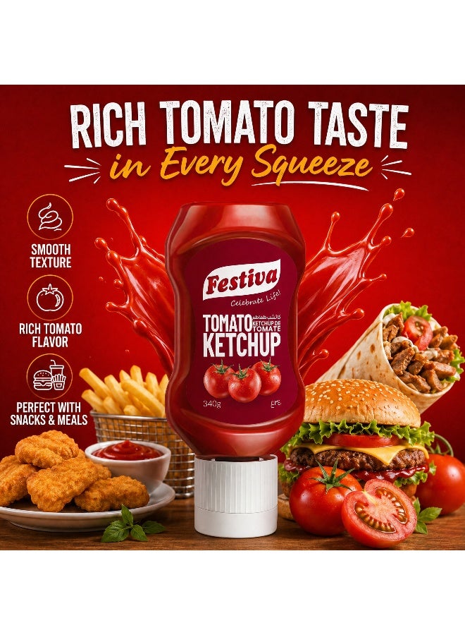 Festiva Premium Tomato Ketchup 340g Squeezy Upside Down Bottle - Rich Tomato Sauce for Burgers, Sandwiches, Fries and Snacks - Cooking and Dipping Sauce - Image 2