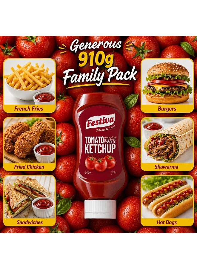 Festiva Premium Tomato Ketchup 340g Squeezy Upside Down Bottle - Rich Tomato Sauce for Burgers, Sandwiches, Fries and Snacks - Cooking and Dipping Sauce - Image 3