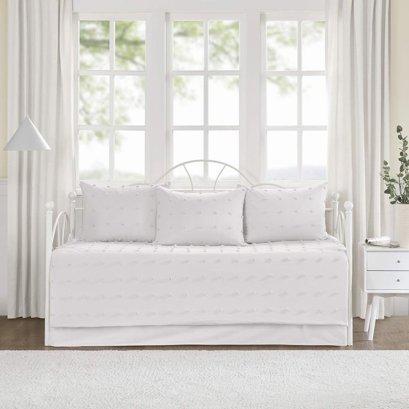 Intelligent Design Brooklyn Cotton Daybed Cover - Jacquard Tufted Chenille with Quilted Reverse, All Season Bedding with Bedskirt, Matching Shams, Decorative Pillow, Ivory 39"x75" 5 Piece - Image 1