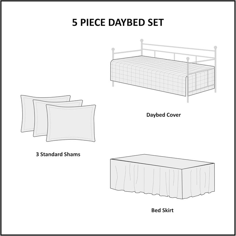 Intelligent Design Brooklyn Cotton Daybed Cover - Jacquard Tufted Chenille with Quilted Reverse, All Season Bedding with Bedskirt, Matching Shams, Decorative Pillow, Ivory 39"x75" 5 Piece - Image 5