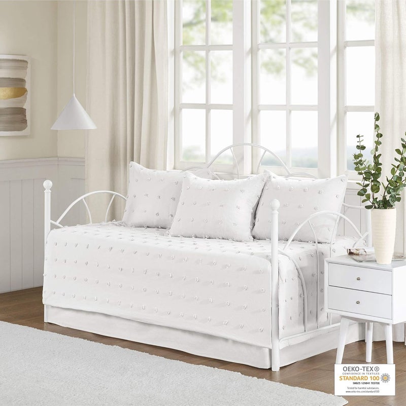 Intelligent Design Brooklyn Cotton Daybed Cover - Jacquard Tufted Chenille with Quilted Reverse, All Season Bedding with Bedskirt, Matching Shams, Decorative Pillow, Ivory 39"x75" 5 Piece - Image 2