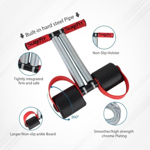 SUREFIT Double Spring Tummy Trimmer for Men & Women – Ab Exerciser with Foam Handle & Resistance Band – Full Body Fitness Combo Tool Kit for Abs, Legs, Arms, Chest & Home Gym Workout (Maroon) - Image 5