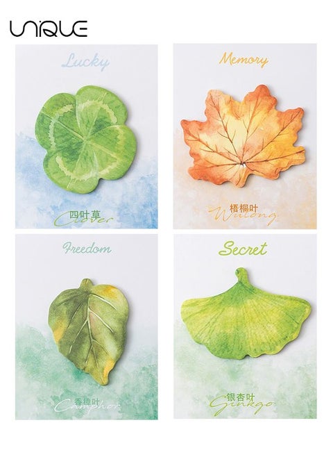 4 Pack Post-it Notes - 120 Pcs Leaf Shape Post-it Notes - Self-adhesive Notepad - Suitable for Homeschool, Office Supplies, Party Gifts