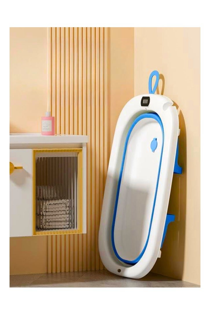 Chase Up Baby Foldable Bathing Tubs with Soft Bathmat Cushion & Thermometer, NewBorn Babybath Tub with Drain Hole, Non-Slip Support Leg for 0-6 Years Boy Girl (Blue) - Image 3