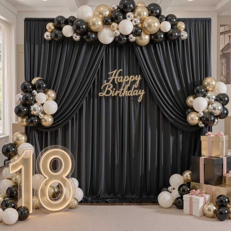 NSSONBEN 20ft x 10ft Wrinkle Free Black Backdrop Curtains for Parties, 4 Panels 5x10ft Silky Polyester Black Photo Backdrop Drapes for Wedding Graduation Birthday Party Photography Background - Image 4
