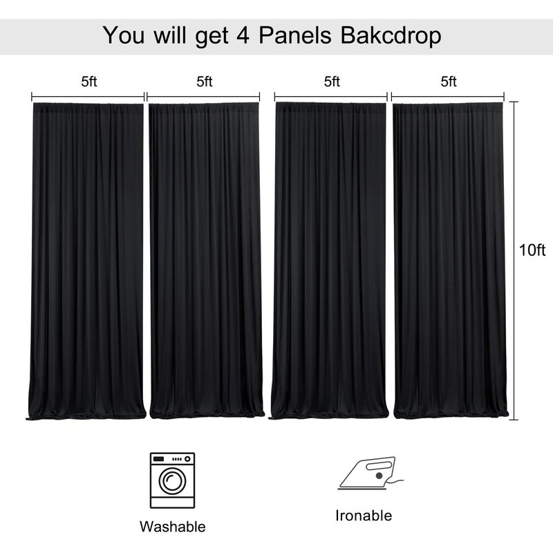 NSSONBEN 20ft x 10ft Wrinkle Free Black Backdrop Curtains for Parties, 4 Panels 5x10ft Silky Polyester Black Photo Backdrop Drapes for Wedding Graduation Birthday Party Photography Background - Image 5