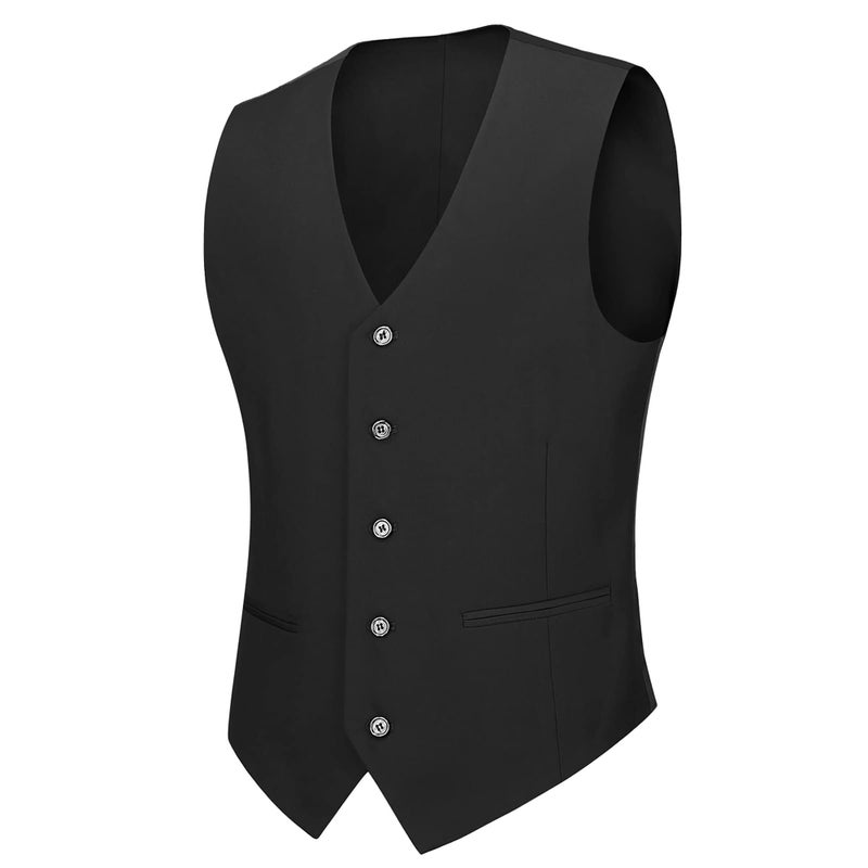 Cooper & Nelson Men's Suit Slim Fit, 3 Piece Suits for Men, One Button Jacket Vest Pants with Tie, Tuxedo Set Black M - Image 4