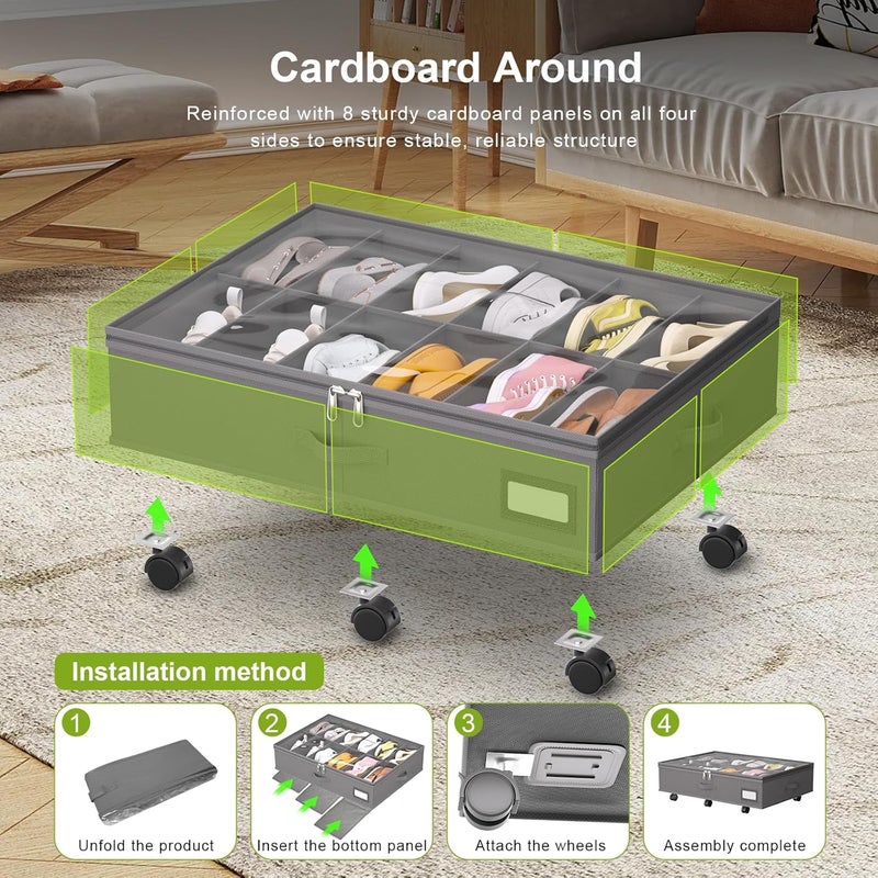 VERONLY Under Bed Shoe Storage Organiser with Wheels for Closet Fits 24 Pairs- Sturdy Underbed Shoe Storage Box Bins,Set of 2 (Grey) - Image 5
