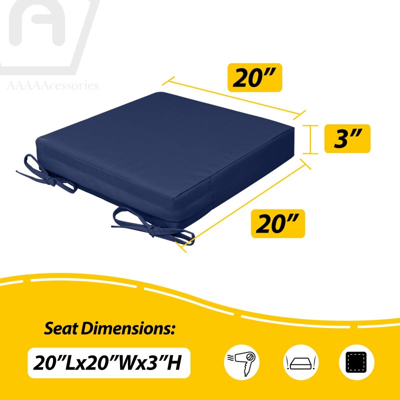 AAAAAcessories Outdoor Seat Cushions for Chairs, Waterproof, Fade-Resistant, 20" x 20" x 3", Patio Furniture Replacement Cushions, Set of 2, Navy Blue - Image 5