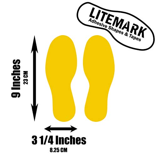 LiteMark Floor Vinyl Decals Footprint Stickers – line up Stickers for Classroom Floor, Offices, Dance, Events – Durable Gloss Finish Spot Markers, Yellow, 9 Inch, Pack of 12 Pcs (6 Pairs) - Image 2