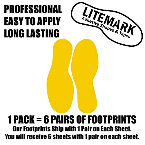 LiteMark Floor Vinyl Decals Footprint Stickers – line up Stickers for Classroom Floor, Offices, Dance, Events – Durable Gloss Finish Spot Markers, Yellow, 9 Inch, Pack of 12 Pcs (6 Pairs) - Image 3