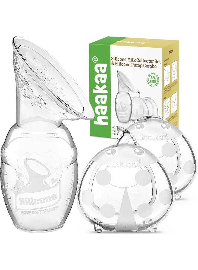 Haakaa 100ml Manual Breast Pump and 75ml Wearable Ladybug Breast Milk Collector Combo for Breastfeeding - Image 1