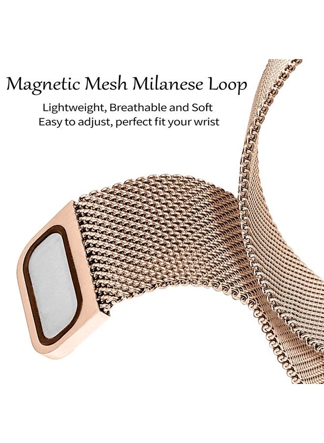 Magnetic Band Compatible with Apple Watch Band 38mm 40mm 41mm 42mm 44mm 45mm Milanese Strap with Bling Case and Screen Protector, Dressy Stainless Steel iWatch Loop for Women (Rose Gold 42mm)