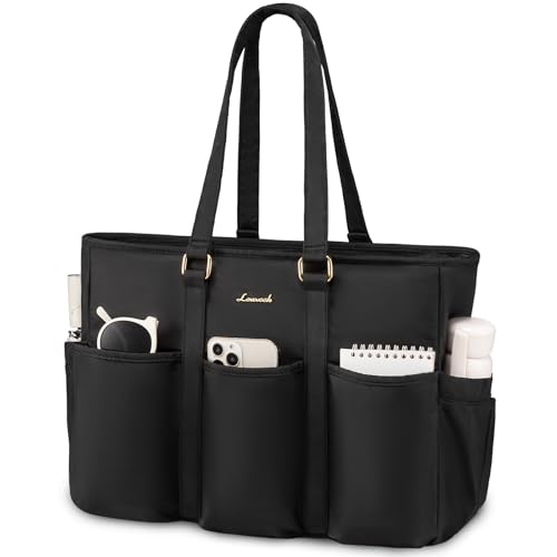 LOVEVOOK 17 Inch Laptop Tote Bag for Women Work, Teacher Tote Bag Nurse Bag, Professional Utility Computer Bag For Work/Travel/College/Daily, Large Purse Handbag With Trolley Sleeve & Large Cup Holder - Image 1