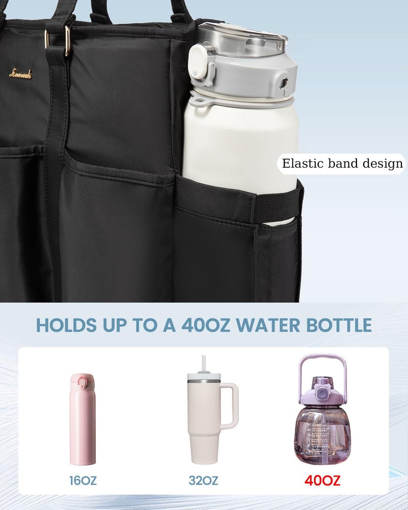 LOVEVOOK 17 Inch Laptop Tote Bag for Women Work, Teacher Tote Bag Nurse Bag, Professional Utility Computer Bag For Work/Travel/College/Daily, Large Purse Handbag With Trolley Sleeve & Large Cup Holder - Image 4