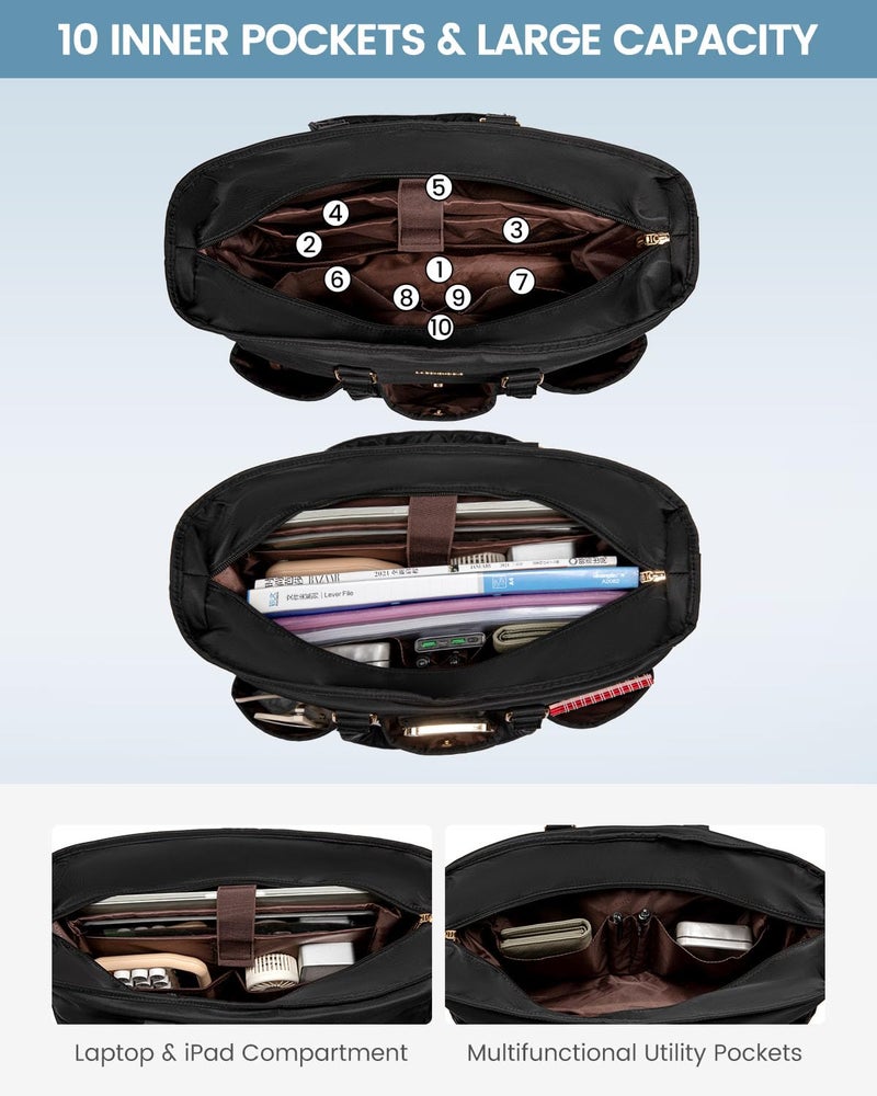 LOVEVOOK 17 Inch Laptop Tote Bag for Women Work, Teacher Tote Bag Nurse Bag, Professional Utility Computer Bag For Work/Travel/College/Daily, Large Purse Handbag With Trolley Sleeve & Large Cup Holder - Image 2