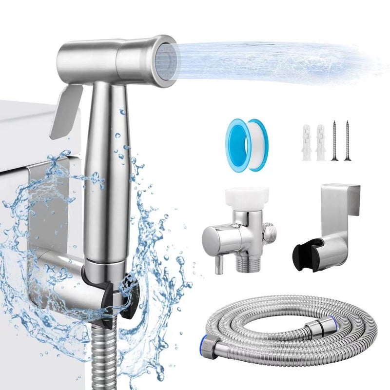 Hqjun Spray  Multifunctional Hand-Held Bidet Spray  Bathroom Diaper Shower  Hose And Accessories - Bidet Hand-Held Toilet Sprinkler With Dual Spray Function(Silvery) - Image 1