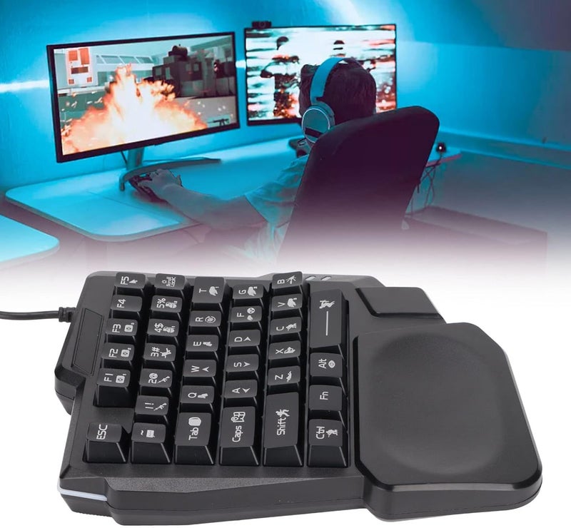 كلاراكو لوحة مفاتيح ألعاب 35 مفتاحًا بيد واحدة، لوحة مفاتيح ألعاب مقاومة للماء بإضاءة خلفية ثلاثية الألوان، تصميم غير قابل للانزلاق للعب على الكمبيوتر المحمول - Image 2