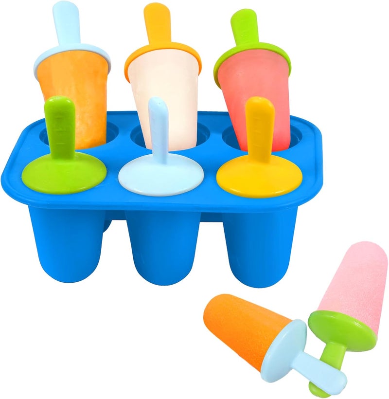 Miaowoof Silicone Popsicles Molds for Toddlers, 6-Cavity Non-BPA Premium Silicone Small Popsicle Molds, Ice Pop Mold with 6 Colorful Reusable Sticks for Kids (Blue) - Image 1