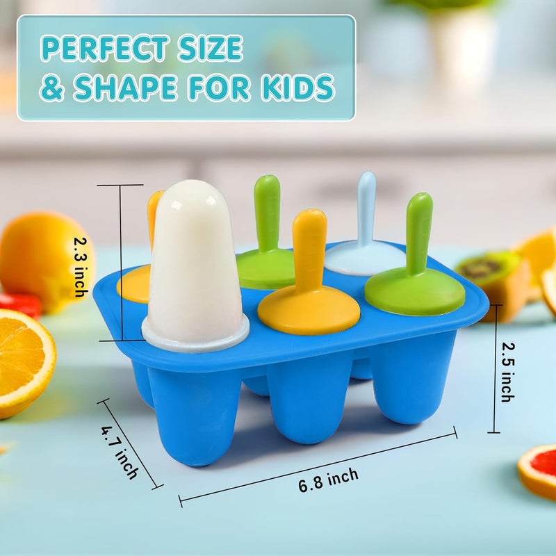 Miaowoof Silicone Popsicles Molds for Toddlers, 6-Cavity Non-BPA Premium Silicone Small Popsicle Molds, Ice Pop Mold with 6 Colorful Reusable Sticks for Kids (Blue) - Image 5