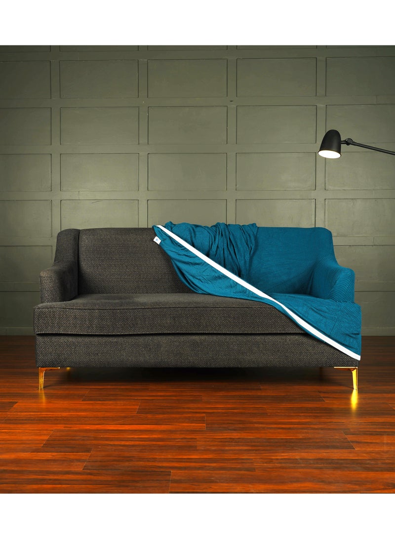 two seater sofa cover blue color luxury fabric - Stretchy - soft and thick - non-slip - home wash and tuck - box include cork to fix the cover - covers from 150 to 180 cm - sofa zone brand - Image 1