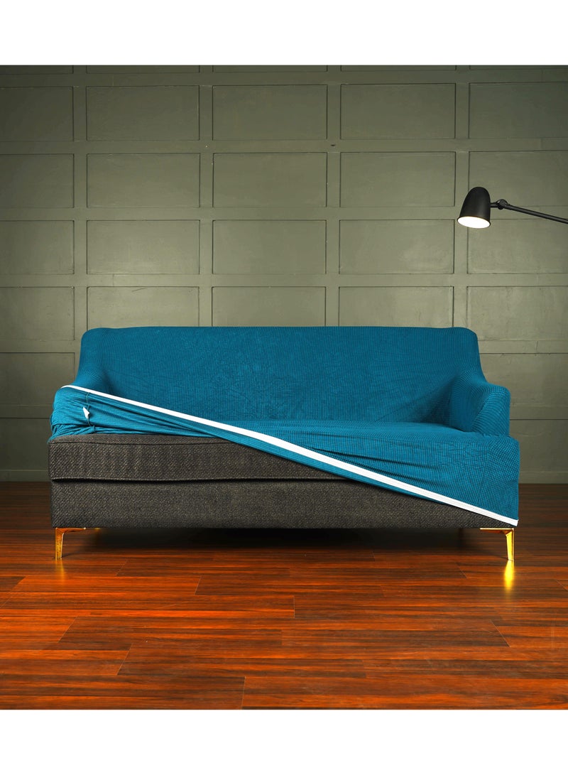 two seater sofa cover blue color luxury fabric - Stretchy - soft and thick - non-slip - home wash and tuck - box include cork to fix the cover - covers from 150 to 180 cm - sofa zone brand - Image 2