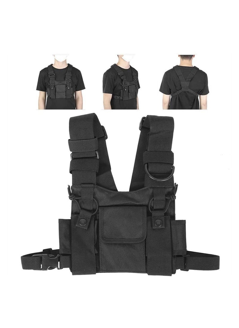 Y&D Chest Bag, Bag Shoulder Holster Radio Harness Front Pack Pouch Vest Rig Two Way Walkie Talkie with Pouch, Black  - Image 1