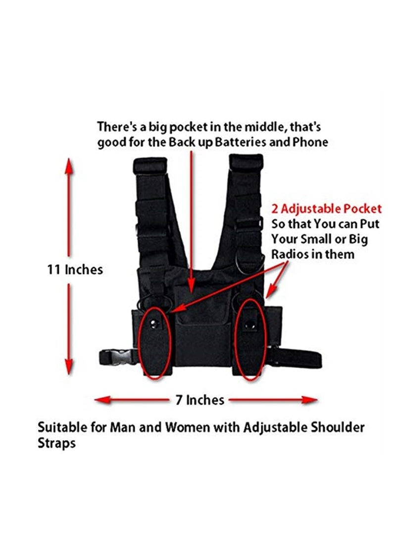 Y&D Chest Bag, Bag Shoulder Holster Radio Harness Front Pack Pouch Vest Rig Two Way Walkie Talkie with Pouch, Black  - Image 4