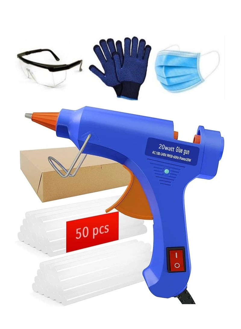ABBASALI 20W Hot Glue Gun Kit, Upgrade Light Set for School Crafts DIY Arts Quick Home Repairs, Fast Heating with 50 Glue Stick, Gloves, Goggle & 20Pcs Facemask  - Image 1