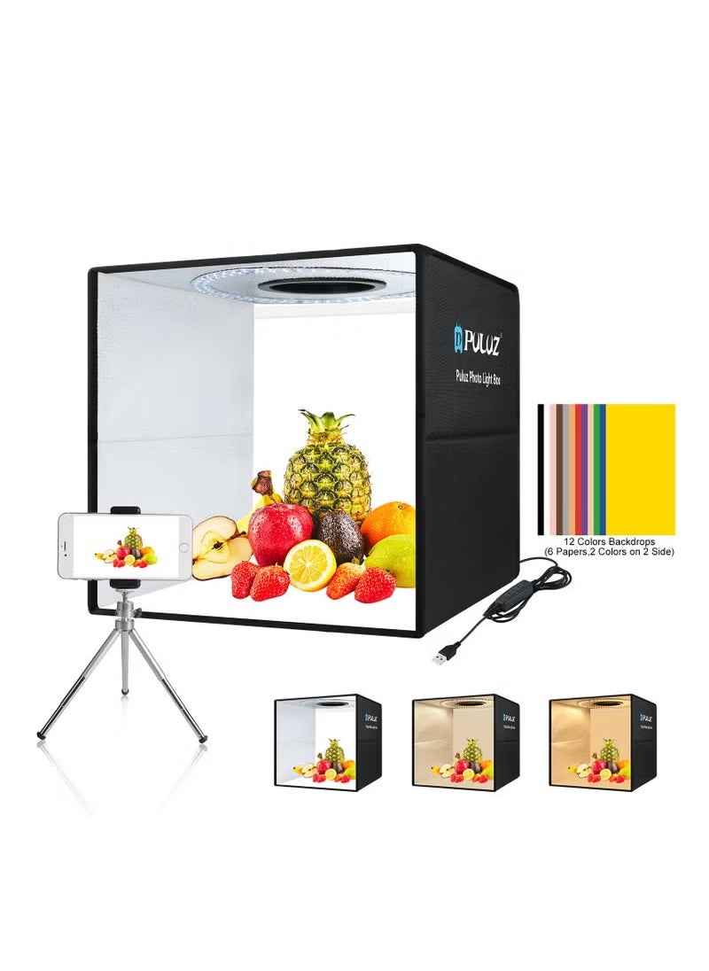 Generic 40cm/15.8 Inch Ring LED Panel Folding Portable Light Photo Lighting Studio Shooting Tent Box Kit with 6 Backdrops of double Colour  - Image 1
