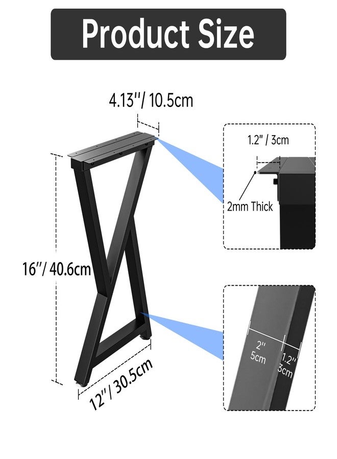 TOCRETOARE Table Legs 16”H x 12”W, Heavy Duty Metal DIY Furniture Legs for Dining Desk Bench and Coffee Table, Industrial Black Table Legs, Set of 2, SH16W12Z - Image 2