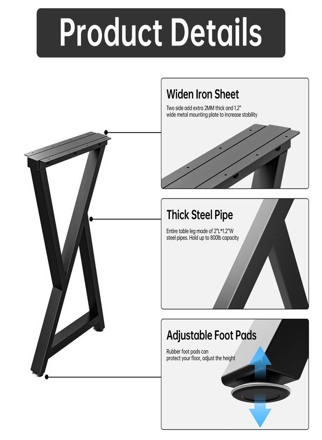 TOCRETOARE Table Legs 16”H x 12”W, Heavy Duty Metal DIY Furniture Legs for Dining Desk Bench and Coffee Table, Industrial Black Table Legs, Set of 2, SH16W12Z - Image 4