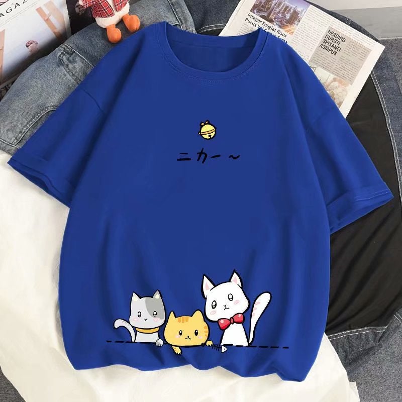 Hong Kong Style T-Shirt Men's Short-sleeved Summer Half-sleeved Couple's All-match Trendy Brand Men's Cat New Japanese Base Shirt T-shirt - Image 1