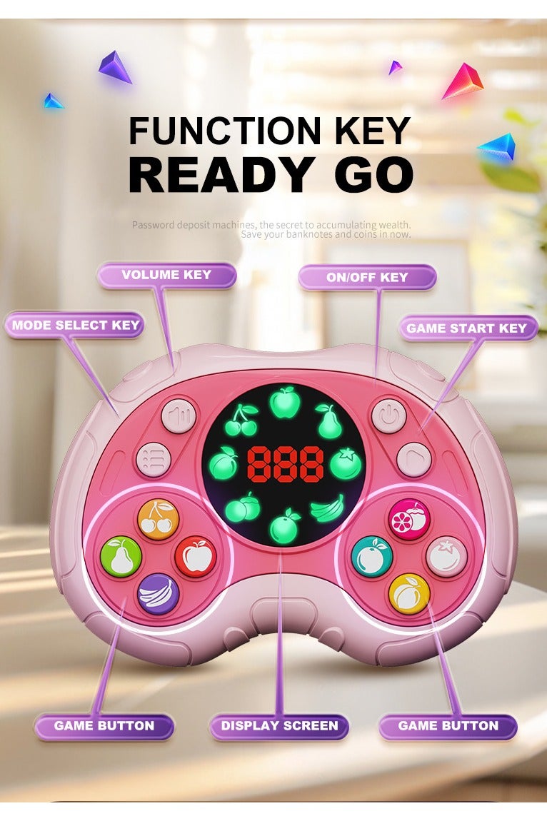 وحدة تحكم ألعاب محمولة للأطفال مزودة بموسيقى تعليمية وصوت وضوء وآلة دفع سريعة وآلة كسر مستوى الفاكهة ووحدة تحكم ألعاب تنافسية لعبة فك الضغط باللون الوردي - Image 4