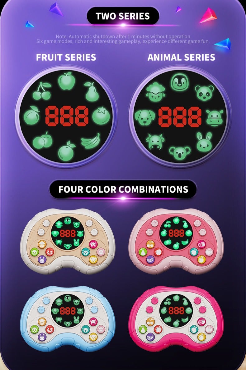 وحدة تحكم ألعاب محمولة للأطفال مزودة بموسيقى تعليمية وصوت وضوء وآلة دفع سريعة وآلة كسر مستوى الفاكهة ووحدة تحكم ألعاب تنافسية لعبة فك الضغط باللون الوردي - Image 3