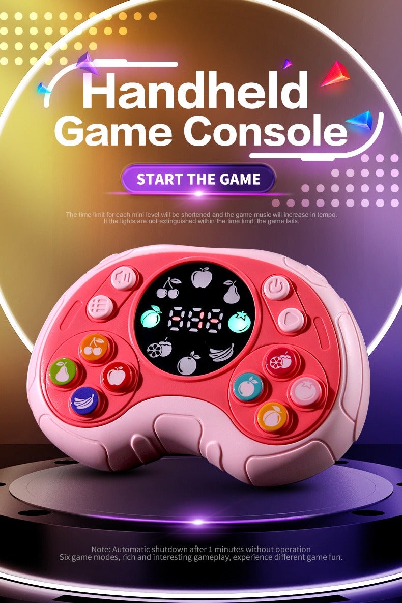 وحدة تحكم ألعاب محمولة للأطفال مزودة بموسيقى تعليمية وصوت وضوء وآلة دفع سريعة وآلة كسر مستوى الفاكهة ووحدة تحكم ألعاب تنافسية لعبة فك الضغط باللون الوردي - Image 2